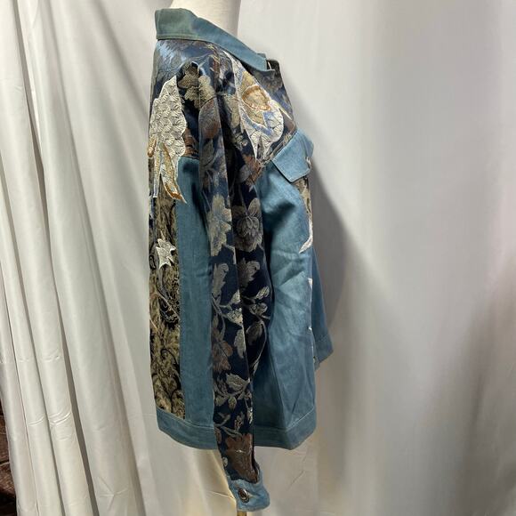 Indigo Moon Womens Medium Jean Tribal Dressy Jacket Embroidery Boho Artsy Spring - Picture 6 of 15